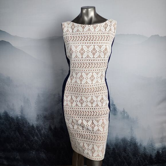 Anne Klein Sleeveless Lace Blue and White Sheath DressWomen's 14